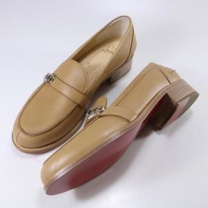 Christian Louboutin LOCK ME MOC Turnlock Leather Loafer Flat Shoes Beige  $775